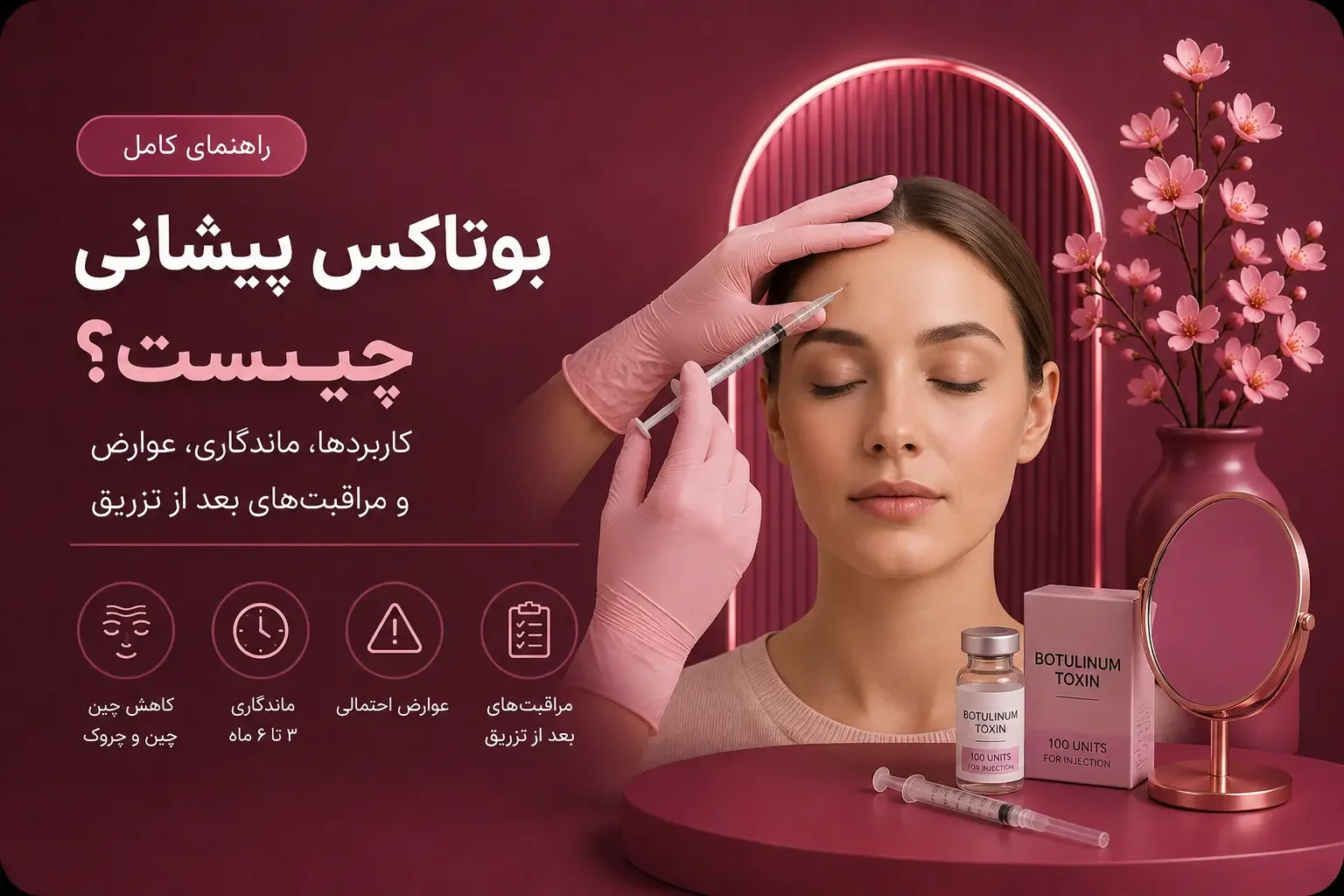 بوتاکس پیشانی چیست؟ کاربردها، ماندگاری، عوارض و مراقبت‌های بعد از تزریق