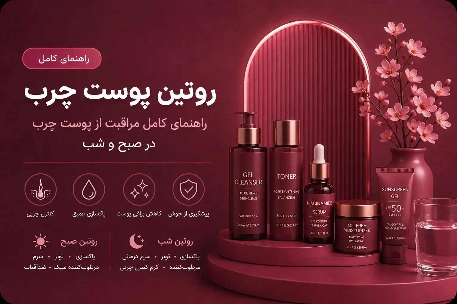 روتین پوست چرب؛ راهنمای کامل مراقبت از پوست چرب در صبح و شب